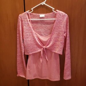 Spaghetti strap top with crop long sleeve cover up